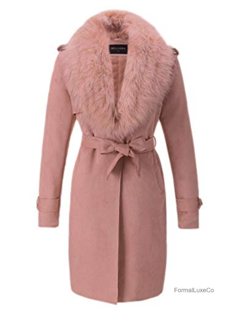 Faux Suede Leather Fleece Lined Trench Coat